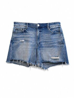 Flying Monkey 20W Distressed Raw Hem Denim Shorts Plus Size High Rise Light Wash